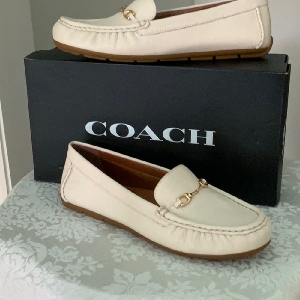 Coach Cream Loafers with Gold Detail Excellent Condition